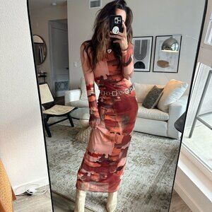 Casanova Printed Mesh Maxi Dress